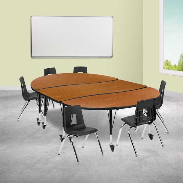 Flash Furniture Round 60 W, 86 L, 25 H, Chrome, Laminate, Particleboard, Plastic, Steel, Wood Grain XU-GRP-14CH-A3060CON-60-OAK-T-P-CAS-GG - main